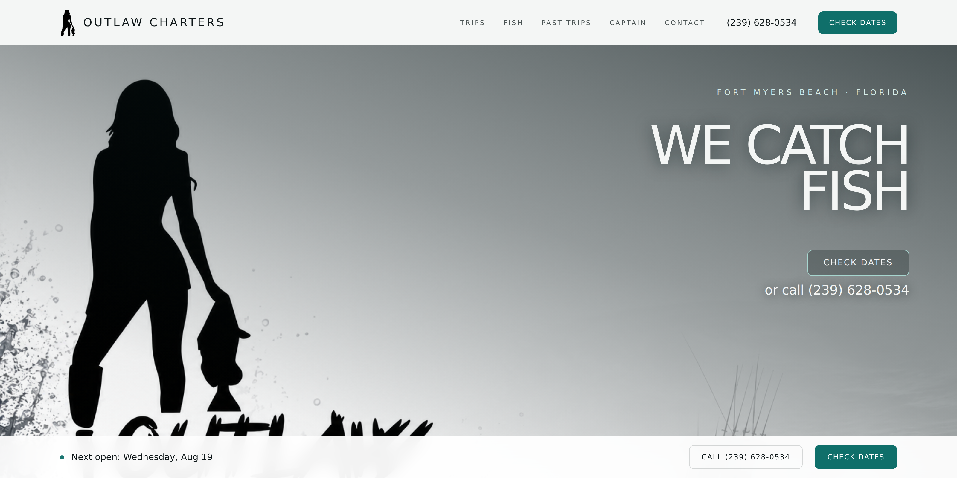 The Outlaw Fishing Charters website, built on CharterPilot